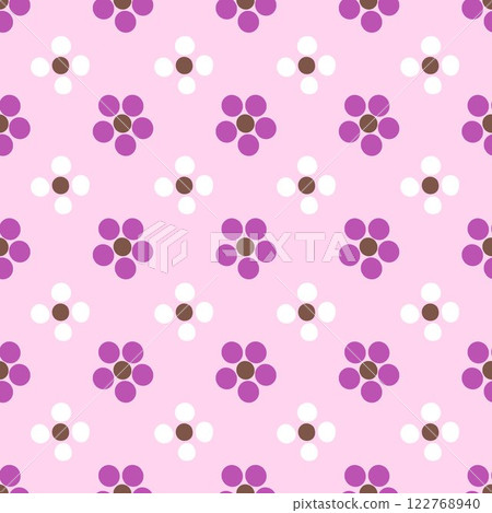 Minimalistic Pink Floral Seamless Pattern with Purple and White Flowers 122768940