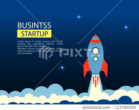Blue rocket takes off into stars space . business startup text rocketdock, Blue rocket takes off into stars space . business startup text rocketdock, 122769289