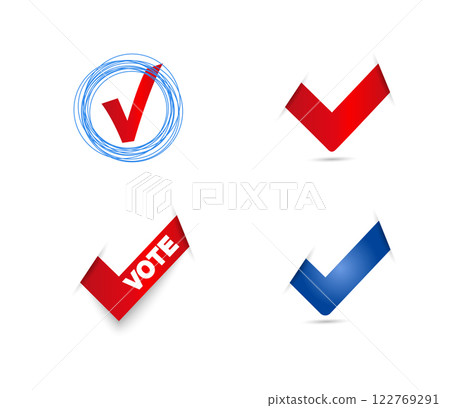 The red checkmark is a blue circle. Elections. 122769291