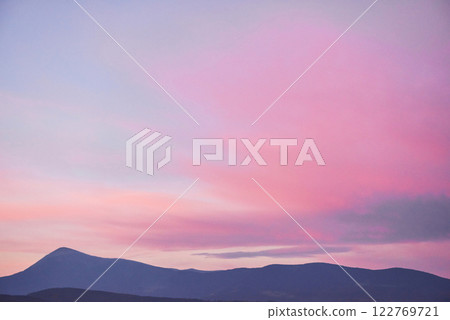 Scenic view of sunrise mountains at Carpathian, Ukraine. The landscape of mountain which including of copy-space for text Scenic view of sunrise mountains at Carpathian, Ukraine. The landscape of mountain which including of copy-space for text 122769721