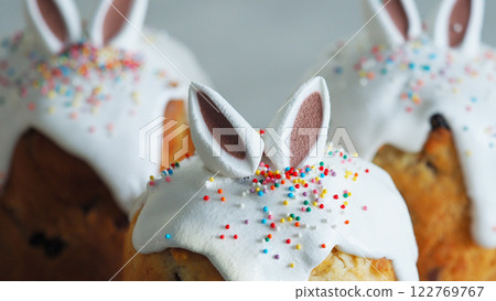 Three Funny Bunny Easter Cakes 122769767