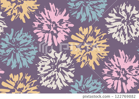 Vintage seamless floral pattern of aster flowers in retro style. Vector seamless Japanese pattern of abstract flowers. 122769882