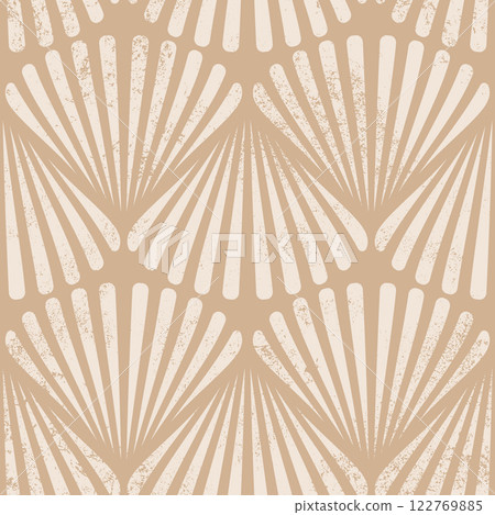Retro seamless marine pattern with beige shells. Vintage geometric pattern of shells in 60s style. 122769885