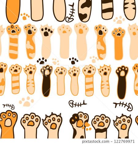 Dog Paw Cat Paw heart love puppy foot print kitten valentine vector Seamless Pattern wallpaper background. hand drawing. Not AI, Vector illustration 122769971