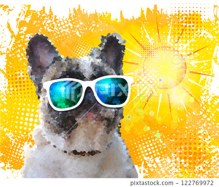 dog resting in sunglasses. hand drawing. Not AI, Vector illustration. dog resting in sunglasses. hand drawing. Not AI, Vector illustration. 122769972