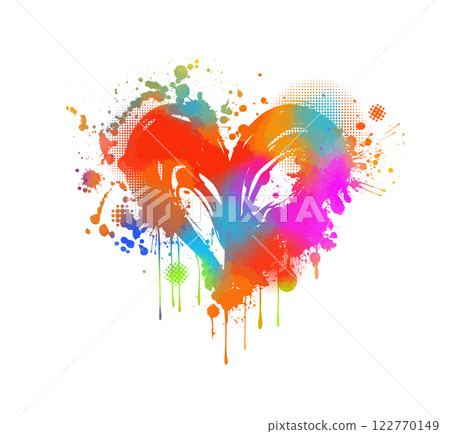ink colored heart of blots. Happy Valentine's Day Card. hand drawn. Not AI, Vector illustration. 122770149