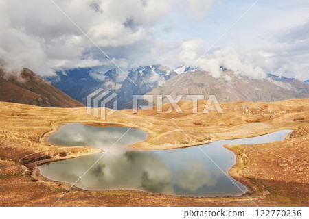Mountain lake Koruldi. Upper Svaneti, Georgia Europe. Caucasus mountains 122770236