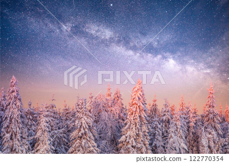 magical winter snow covered tree. Winter landscape. magical winter snow covered tree. Winter landscape. 122770354