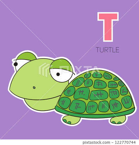 Alphabet letter T turtle children vector 122770744
