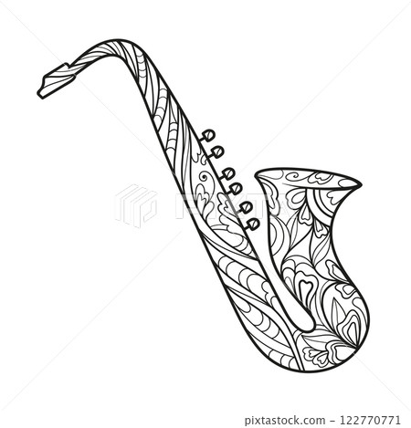 Saxophone coloring book for adults vector Saxophone coloring book for adults vector 122770771