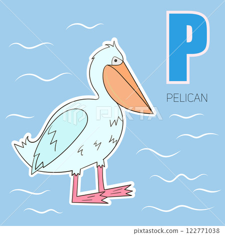 Alphabet letter P pelican children vector 122771038