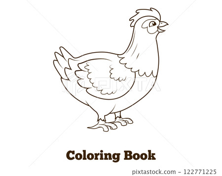 Coloring book hen chicken cartoon illustration 122771225