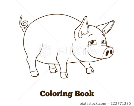 Coloring book pig cartoon educational illustration Coloring book pig cartoon educational illustration 122771280