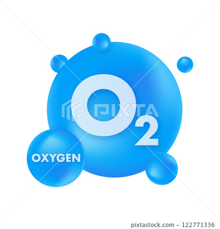 Oxygen molecule O2 with surrounding atoms forming blue sphere 122771336