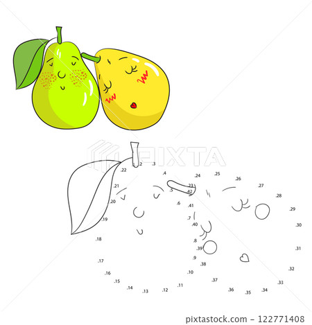 Educational game connect dots draw pear vector Educational game connect dots draw pear vector 122771408