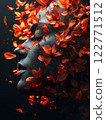 Surreal woman’s face blending with vivid red flowers, beauty and transformation. AI Generative 122771512