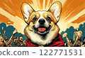 Cheerful superhero corgi in red cape, adored by cheering crowd, heroism and joy. AI Generative 122771531