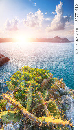 Awesome spring view on the the cape Milazzo panorama of nature reserve. 122771610