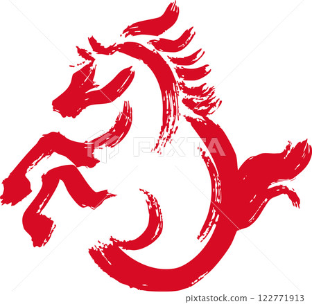 New Year 2026 New Year's card 2026 Horse Horse Zodiac Sumi-e Ink painting Watercolor Hand-drawn Silhouette Illustration material 122771913