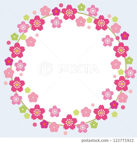 Cherry blossom frame white space checkered pattern 122771922
