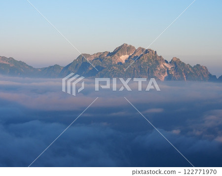 Mount Tsurugi at sunrise as seen from Mount Kashima-Yari 122771970