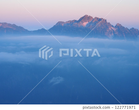 Mount Tsurugi at sunrise as seen from Mount Kashima-Yari 122771971