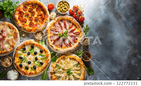 各種新鮮出爐的比薩 各種新鮮出爐的比薩 122772131