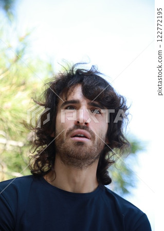Sad Long Hair Man Is About To Cry From Depression In The Nature Park 122772195