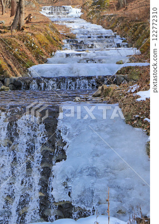 French style staircase construction in Ushibushi River in freezing winter French style staircase construction in Ushibushi River in freezing winter 122772310