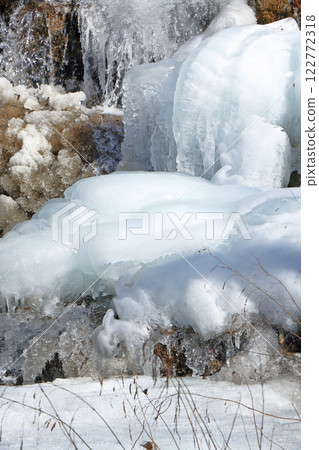 French style staircase construction in Ushibushi River in freezing winter 122772318