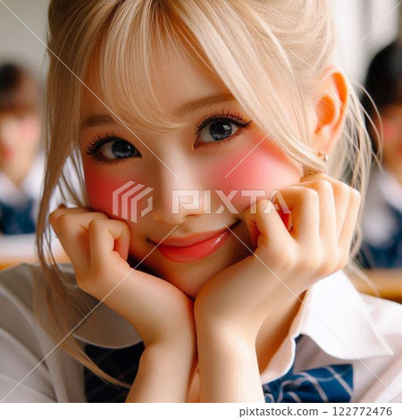 高興又害羞的女高中生 122772476