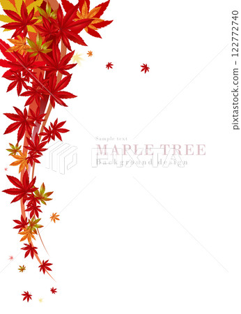 色彩繽紛的下垂秋葉和飄落的楓樹背景的逼真插圖 | 秋天的風景 色彩繽紛的下垂秋葉和飄落的楓樹背景的逼真插圖 | 秋天的風景 122772740