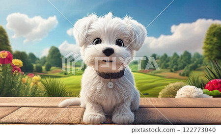 White puppy in the countryside 122773040