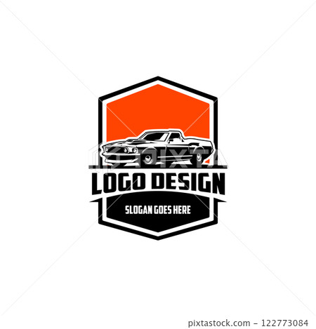 1968 Ford Mustang car logo design. Isolated white background side view for logo, badge, emblem. 1968 Ford Mustang car logo design. Isolated white background side view for logo, badge, emblem. 122773084