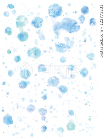 A background of light blue watercolor paint splattered on a white background 122773233