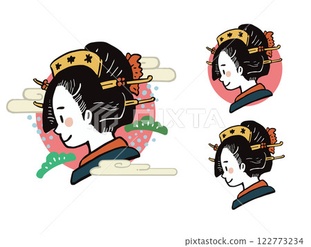 Edo period style: Profile illustration set of a woman wearing a hairpin 122773234