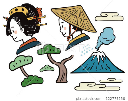 Japanese style Edo period style line drawing illustration set 122773238