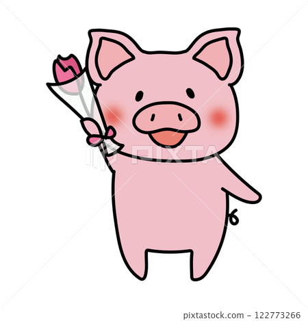A pig holding a flower 122773266