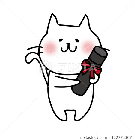White cat holding a diploma 122773307