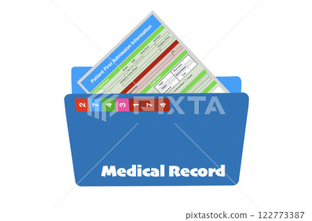 Graphic picture of patient information in medical record folder. 122773387