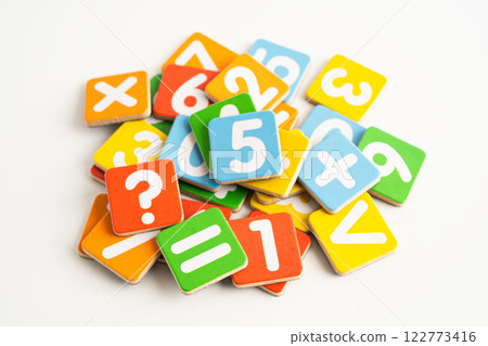 Math number colorful on white background, education study mathematics learning teach. 122773416