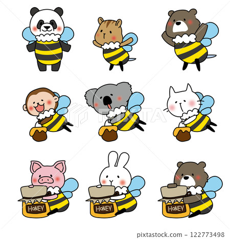 Set of animals dressed as bees 122773498