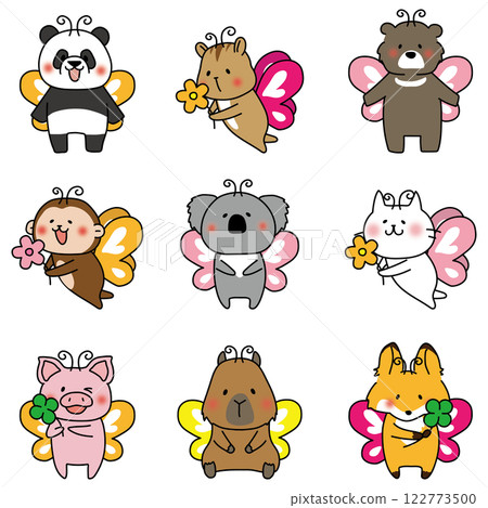 一組扮成蝴蝶的動物 122773500