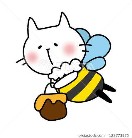 一隻白貓扮成蜜蜂攜帶蜂蜜 一隻白貓扮成蜜蜂攜帶蜂蜜 122773575