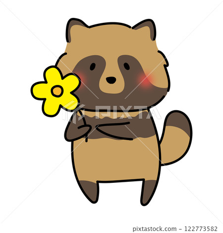 Raccoon holding a flower 122773582