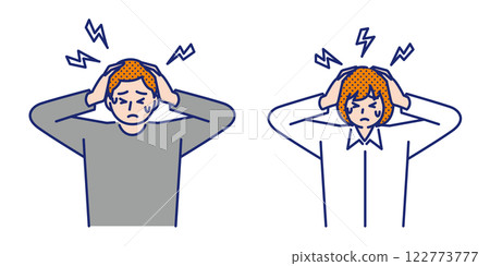 Illustration of a man and woman holding their heads with a headache Illustration of a man and woman holding their heads with a headache 122773777
