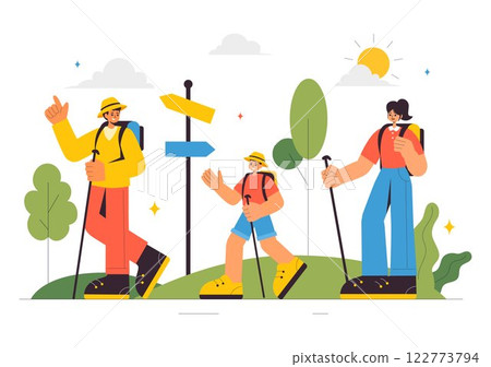 Travel Vector Illustration featuring Backpacking, Luggage, Maps, and Photo Cameras for Adventure, Tourism, and Exploration in a Flat Background 122773794