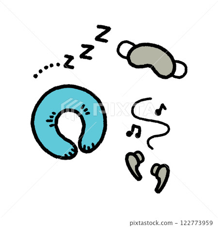 飛機睡眠頸枕眼罩耳機插畫套裝 122773959