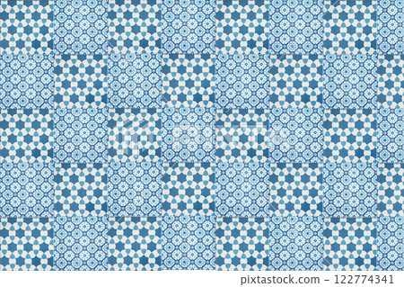 Vintage blue ceramic tiles wall decoration. Turkish ceramic tiles wall background Vintage blue ceramic tiles wall decoration. Turkish ceramic tiles wall background 122774341