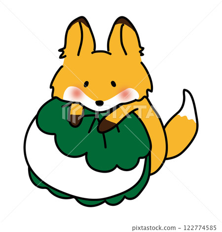 A fox sitting on a piece of kashiwamochi 122774585